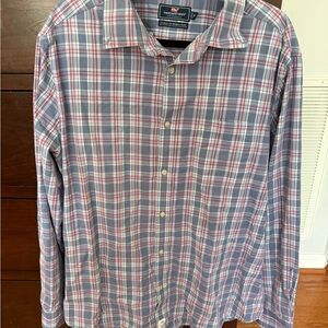 Vineyard Vines Men’s Plaid Button-Down Shirt in Blue and Pink